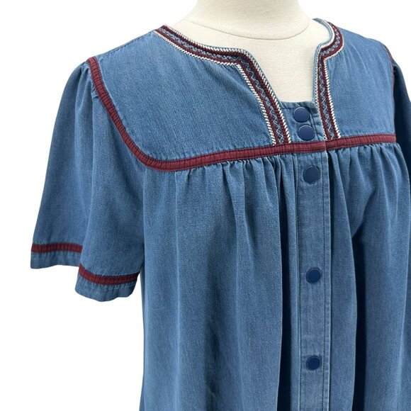 Go Softly Patio Womens Medium Dress Denim Embroidered Snap Button Western Mumu - Picture 2 of 7